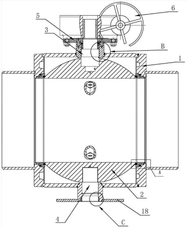 全焊接球閥結(jié)構(gòu)示意圖